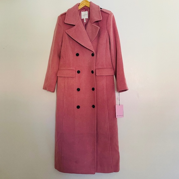 Avec Les Filles Fuzzy Pink Rose Long Double Breasted Coat - Picture 2 of 14